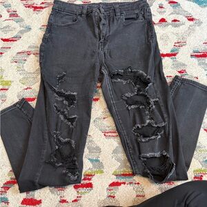 American Eagle Outfitters Black Distressed Skinny Jeans